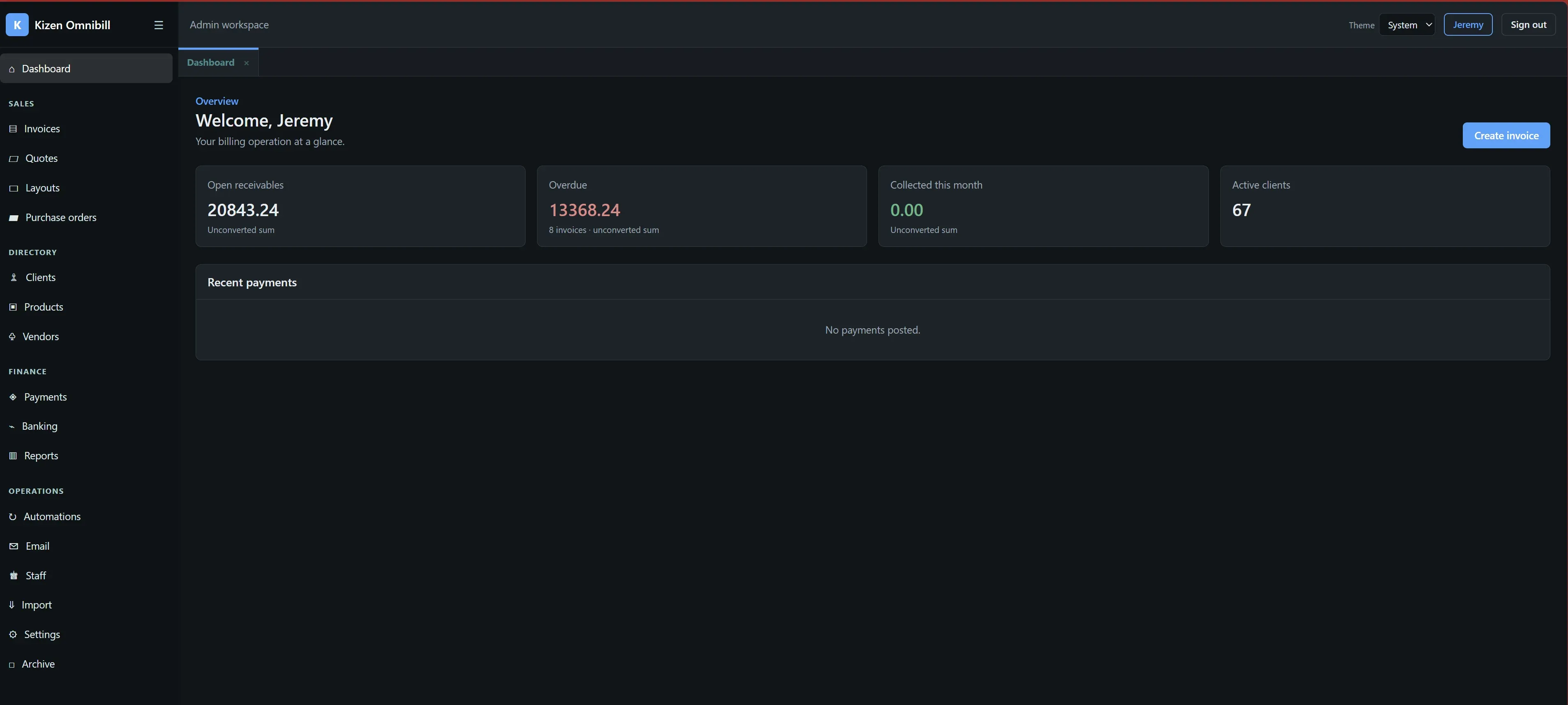 Kizen Omnibill invoicing software screenshot